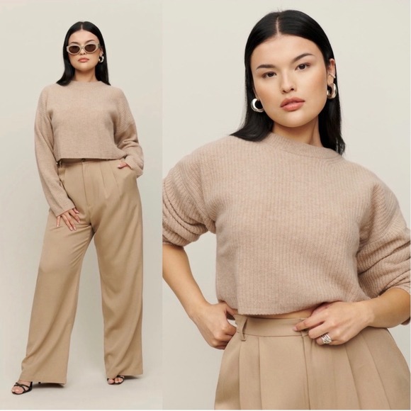 Reformation Sweaters - Reformation Lotto Wool Swester Sz M Tan Cropped